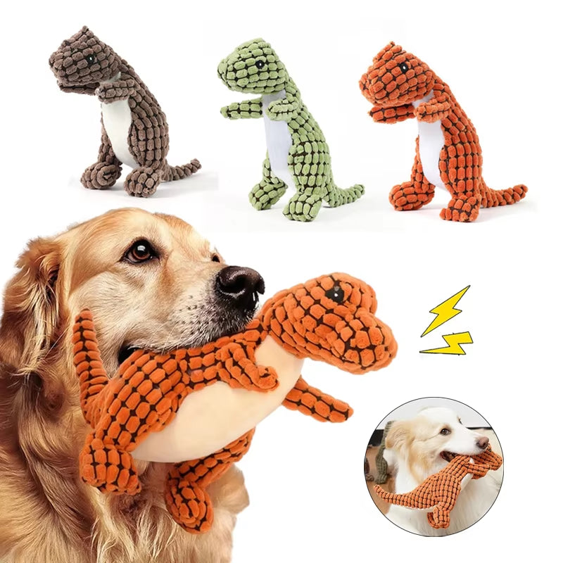 Plush Dog Toy Dinosaur Shaped Interactive Squeaky Toys for Small Large Pets Tooth Cleaning Chew Toy Accessories