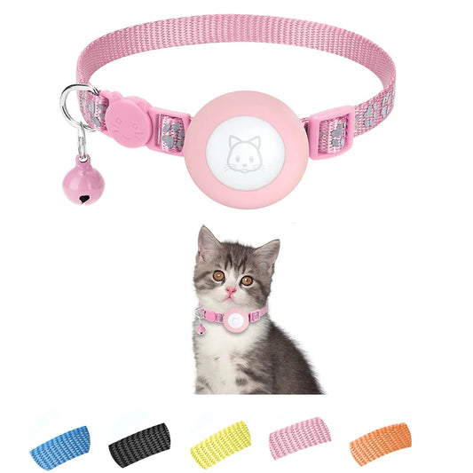 Cat Collar, Reflective Airtag Cat Collar with Bell,Pink, 1Pcs