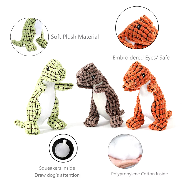 Plush Dog Toy Dinosaur Shaped Interactive Squeaky Toys for Small Large Pets Tooth Cleaning Chew Toy Accessories